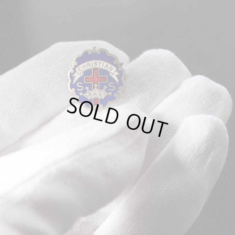 画像2: USAヴィンテージピンバッジ青｜キリスト教聖品CHRISTIAN教会日曜学校メンバーブローチ (2)