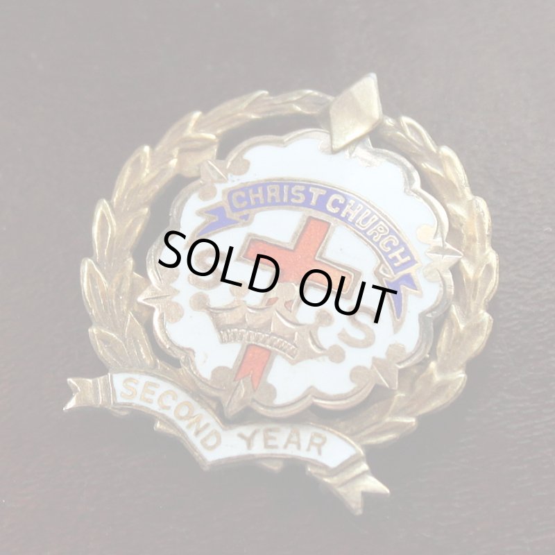 画像1: USAヴィンテージピンバッジ白10KGF｜キリスト教聖品CHRIST CHURCH教会日曜学校メンバーブローチ (1)