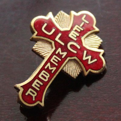 画像1: USAヴィンテージ1930s十字架ピンバッジ赤｜キリスト教聖品ULCW終身会員ブローチ