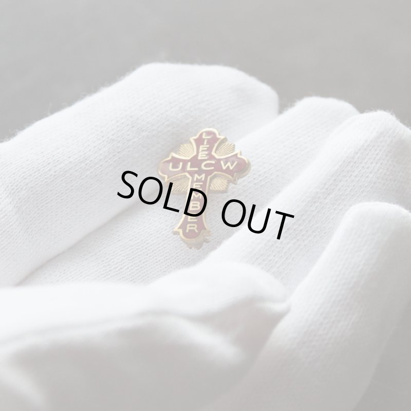 画像6: USAヴィンテージ1930s十字架ピンバッジ赤｜キリスト教聖品ULCW終身会員ブローチ (6)