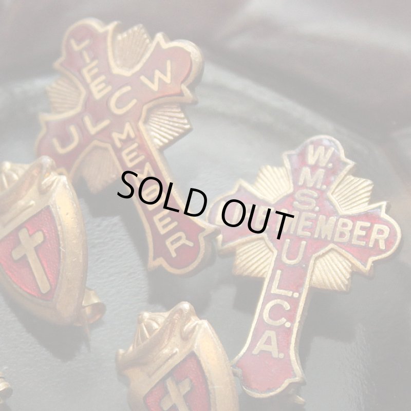 画像7: USAヴィンテージ1930s十字架ピンバッジ赤｜キリスト教聖品ULCW終身会員ブローチ (7)