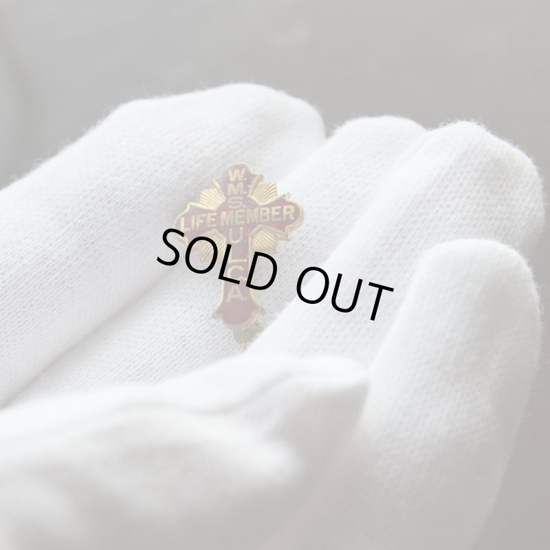 画像6: USAヴィンテージ1930s十字架ピンバッジ赤｜キリスト教聖品W.M.S. U.L.C.A.終身会員ブローチ (6)