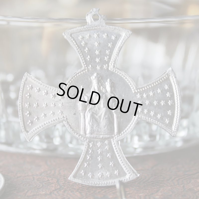 画像2: フランスヴィンテージクロス型メダイ|アンティークメダイイエスの聖心御心とカルメル山の聖母カトリック聖品 (2)