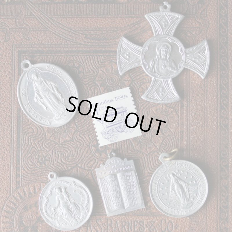 画像5: フランスヴィンテージクロス型メダイ|アンティークメダイイエスの聖心御心とカルメル山の聖母カトリック聖品 (5)