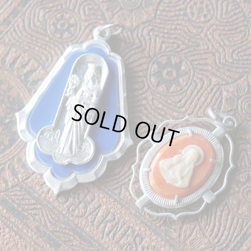 画像6: イタリアヴィンテージカメオ風メダイ｜イエスの聖心御心とカルメル山の聖母アンティークメダイ (6)