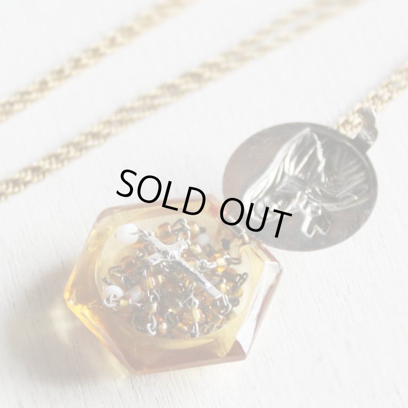 画像3: チェコスロバキア製ヴィンテージ幼きイエスの聖テレジアミニロザリオ入り六芒星ガラスペンダントネックレス (3)