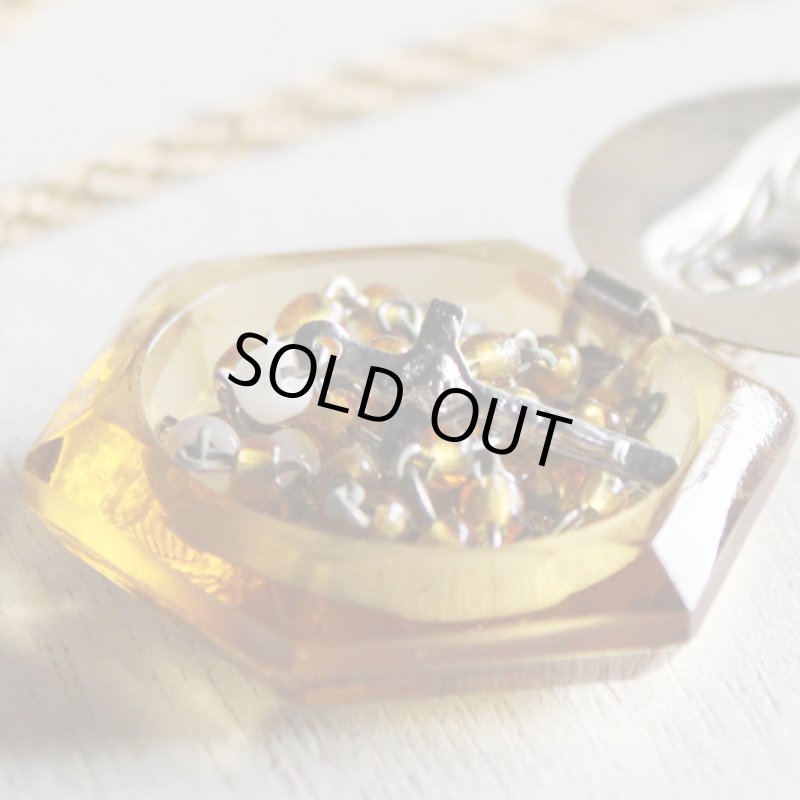 画像5: チェコスロバキア製ヴィンテージ幼きイエスの聖テレジアミニロザリオ入り六芒星ガラスペンダントネックレス (5)