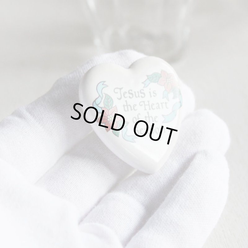 画像5: USAヴィンテージイエスキリストのハートクリスチャン陶器製ピンバッジJesus is the heart of the seasonブローチ (5)