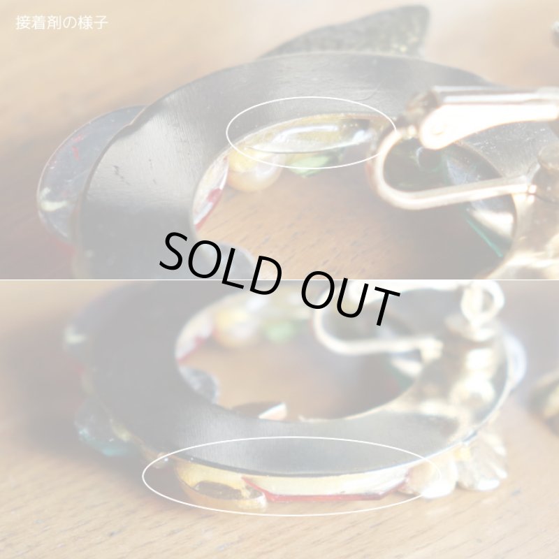 画像10: ヴィンテージコスチュームジュエリーイヤリング赤緑宝石ラインストーン｜アンティークジュエリー (10)