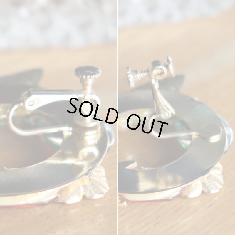 画像12: ヴィンテージコスチュームジュエリーイヤリング赤緑宝石ラインストーン｜アンティークジュエリー (12)