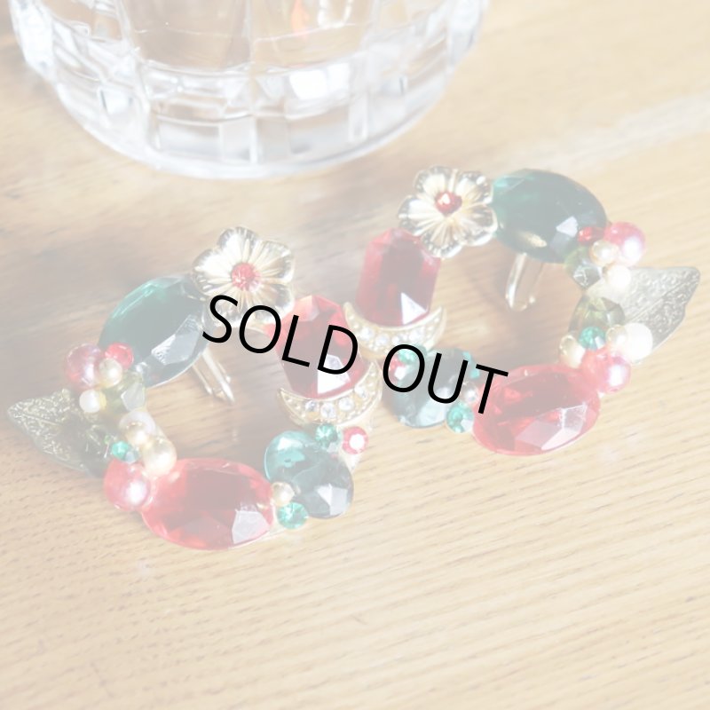 画像3: ヴィンテージコスチュームジュエリーイヤリング赤緑宝石ラインストーン｜アンティークジュエリー (3)