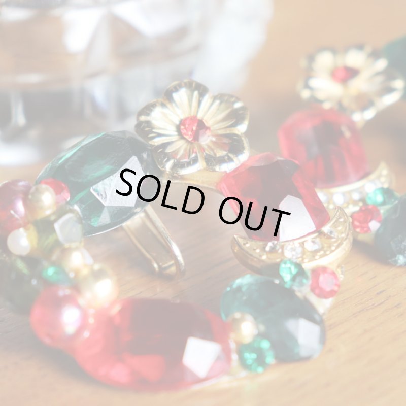 画像5: ヴィンテージコスチュームジュエリーイヤリング赤緑宝石ラインストーン｜アンティークジュエリー (5)