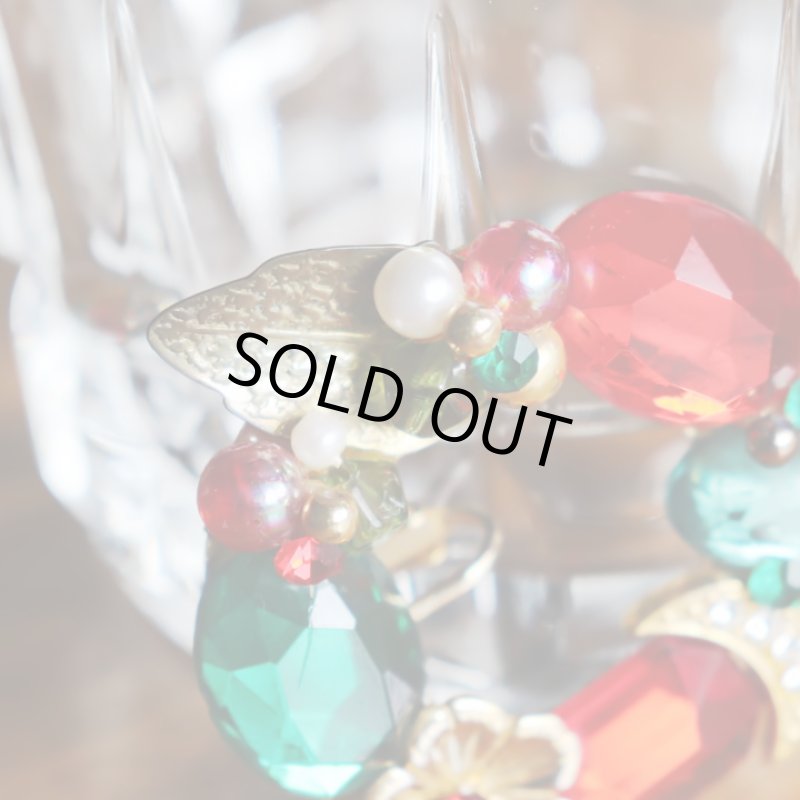 画像7: ヴィンテージコスチュームジュエリーイヤリング赤緑宝石ラインストーン｜アンティークジュエリー (7)