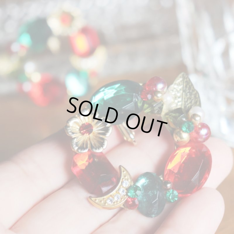 画像8: ヴィンテージコスチュームジュエリーイヤリング赤緑宝石ラインストーン｜アンティークジュエリー (8)