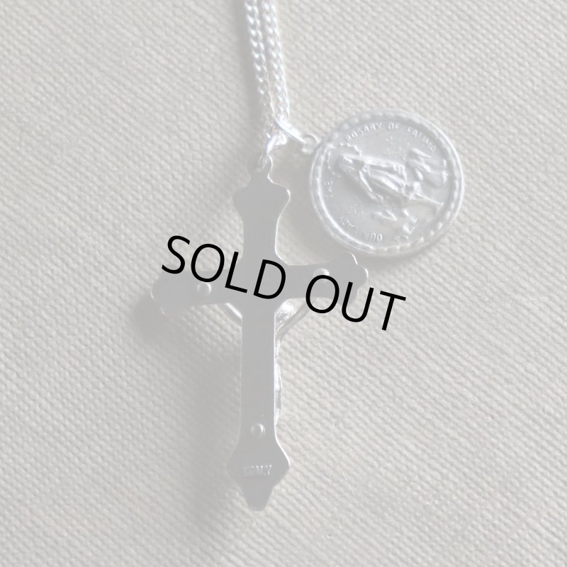 イタリアヴィンテージキリスト教十字架とメダイのネックレス・ファチマの聖母マリア・イエス・ロザリオ