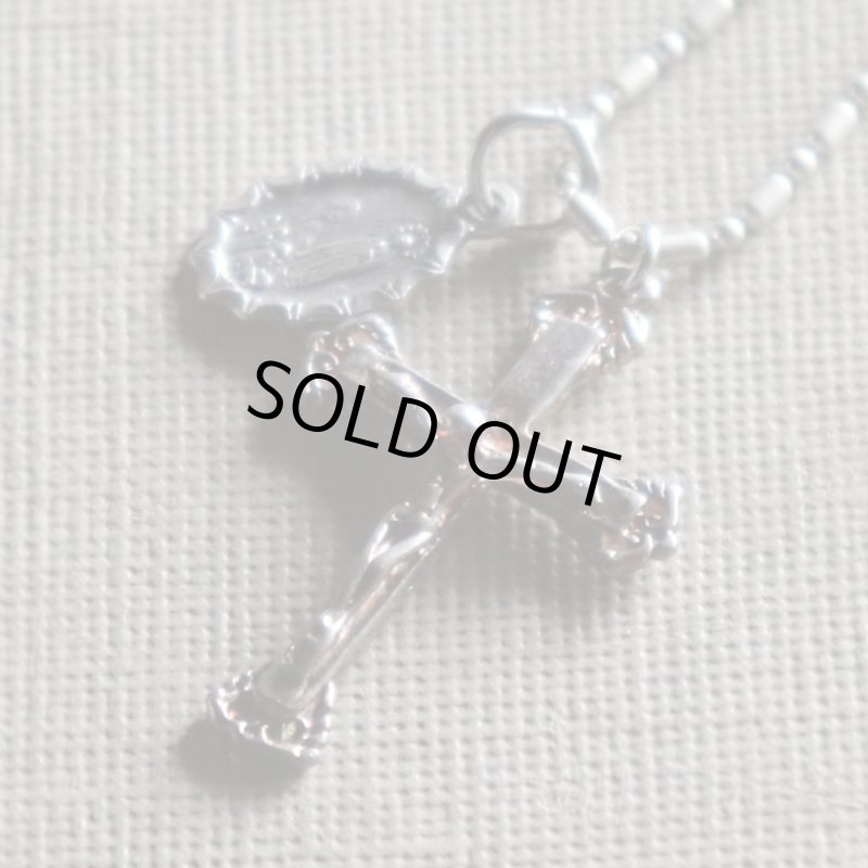 イタリアヴィンテージキリスト教ネックレスファチマの聖母マリア&マリーゴールドのメダイ・十字架クロス