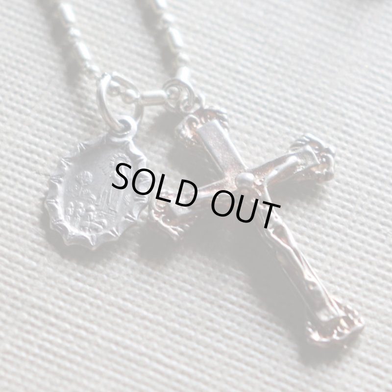 イタリアヴィンテージキリスト教ネックレスファチマの聖母マリア&マリーゴールドのメダイ・十字架クロス