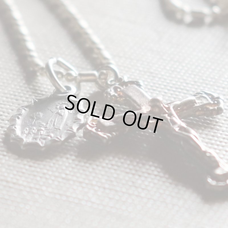 イタリアヴィンテージキリスト教ネックレスファチマの聖母マリア&マリーゴールドのメダイ・十字架クロス