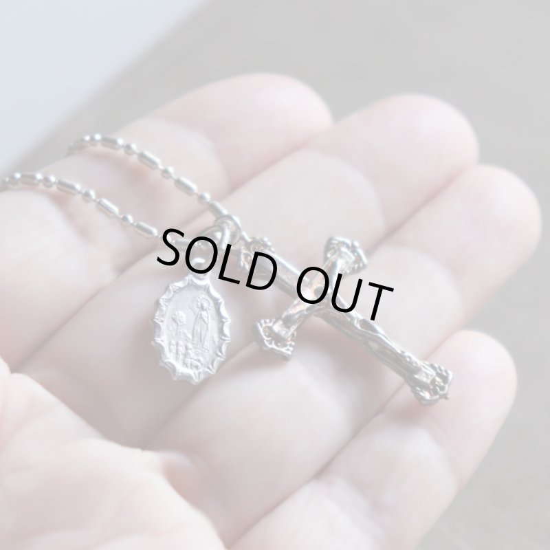 イタリアヴィンテージキリスト教ネックレスファチマの聖母マリア&マリーゴールドのメダイ・十字架クロス