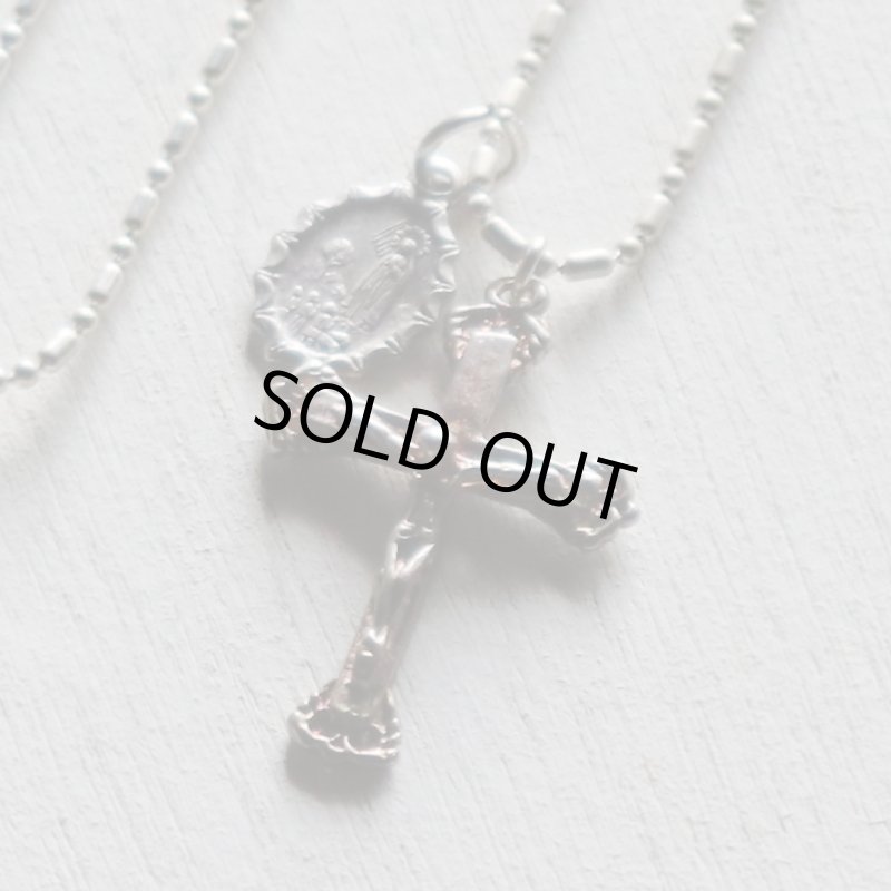 イタリアヴィンテージキリスト教ネックレスファチマの聖母マリア&マリーゴールドのメダイ・十字架クロス