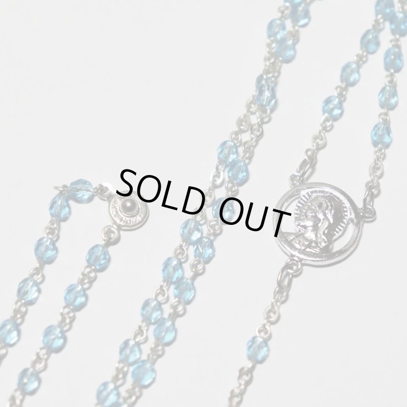 チェコ製ガラスビーズのロザリオネックレス水色・グアダルーペの聖母