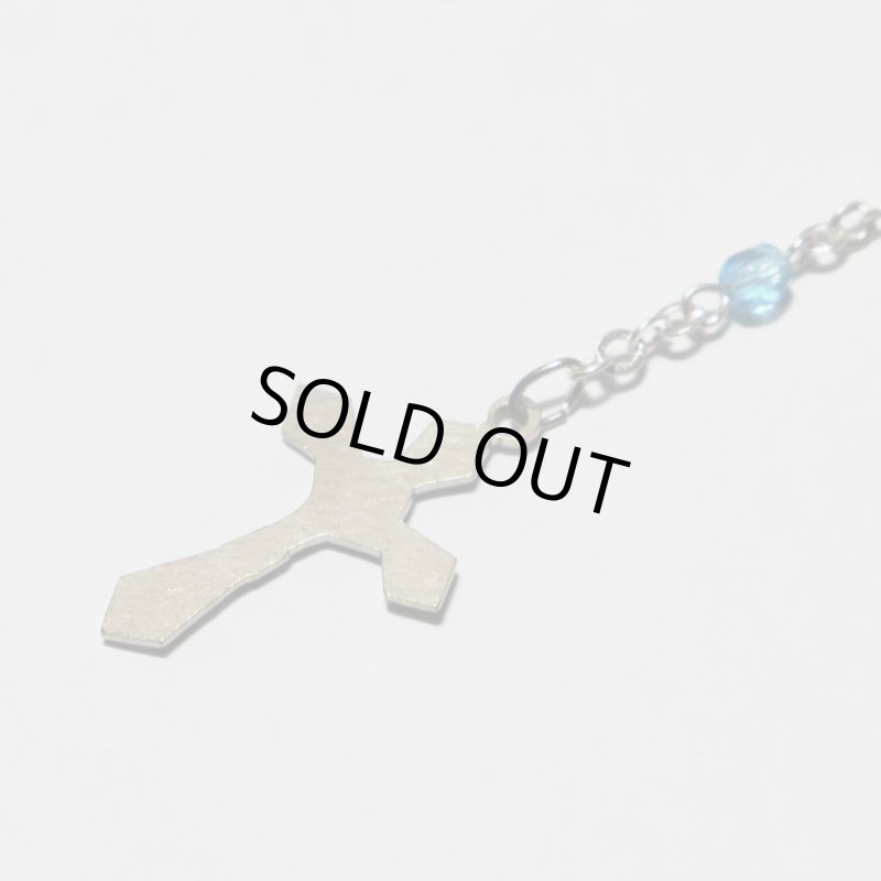 チェコ製ガラスビーズのロザリオネックレス水色・グアダルーペの聖母