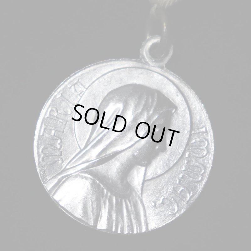 フランスアンティークメダイ聖母マリア・イエスの御心リボンブローチ