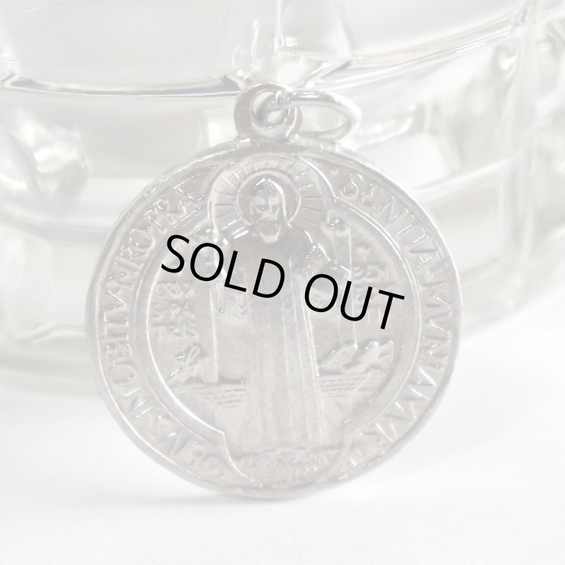 イタリアヴィンテージ聖ベネディクトのアルミメダイ｜悪魔祓いお守りベネディクトゥス聖人カトリック