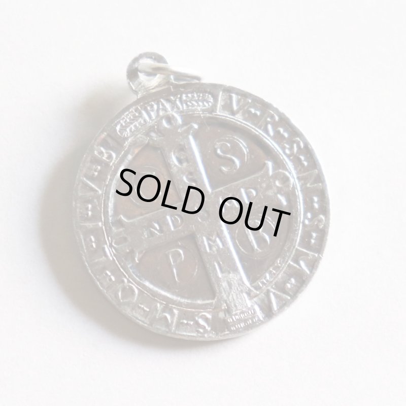 イタリアヴィンテージ聖ベネディクトのアルミメダイ｜悪魔祓いお守りベネディクトゥス聖人カトリック