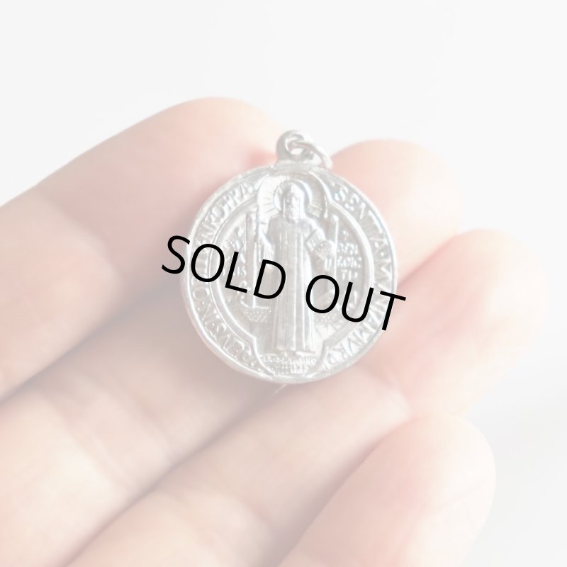 イタリアヴィンテージ聖ベネディクトのアルミメダイ｜悪魔祓いお守りベネディクトゥス聖人カトリック