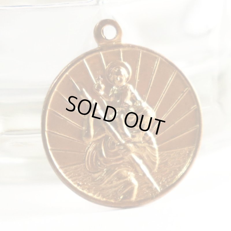 ヴィンテージ真鍮製聖クリストファーのメダイ｜アンティークメダイ・キリスト教カトリック聖人聖品