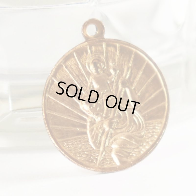 ヴィンテージ真鍮製聖クリストファーのメダイ｜アンティークメダイ・キリスト教カトリック聖人聖品