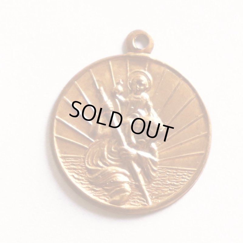 ヴィンテージ真鍮製聖クリストファーのメダイ｜アンティークメダイ・キリスト教カトリック聖人聖品