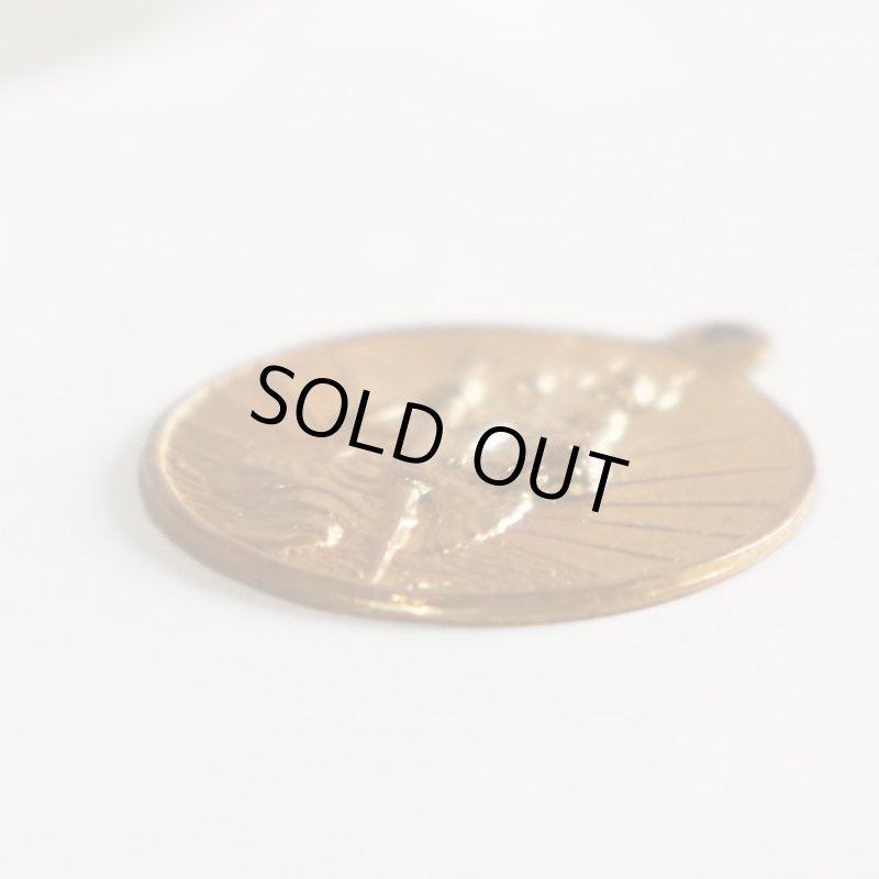 ヴィンテージ真鍮製聖クリストファーのメダイ｜アンティークメダイ・キリスト教カトリック聖人聖品