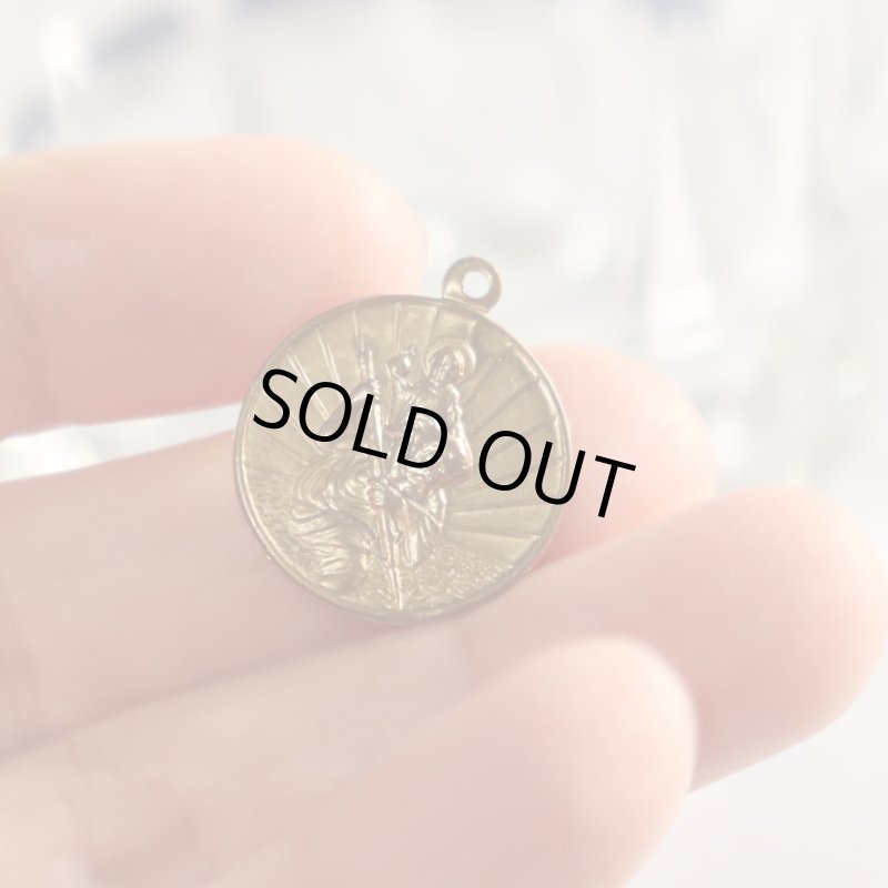 ヴィンテージ真鍮製聖クリストファーのメダイ｜アンティークメダイ・キリスト教カトリック聖人聖品