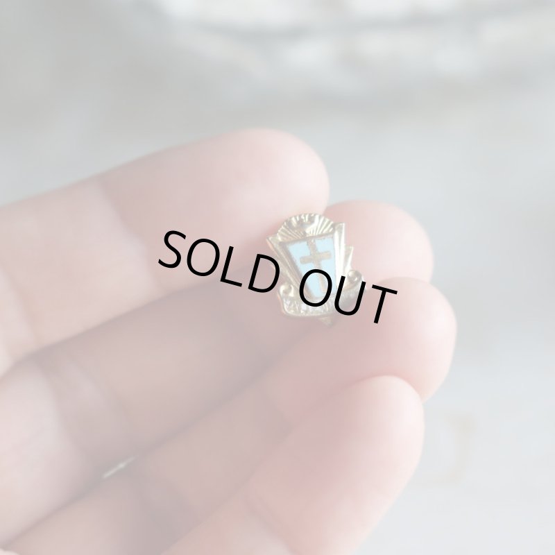 USAヴィンテージクリスチャンクロスピンバッジ水色ATTENDANCE｜アンティークピンズライトブルー十字架/聖霊/出席