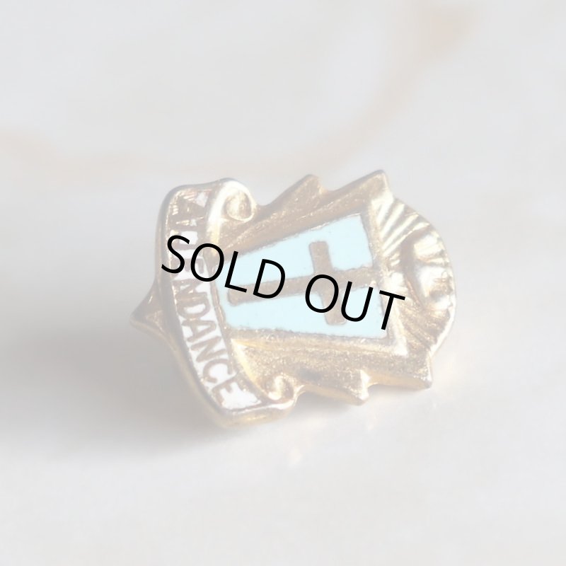 USAヴィンテージクリスチャンクロスピンバッジ水色ATTENDANCE｜アンティークピンズライトブルー十字架/聖霊/出席