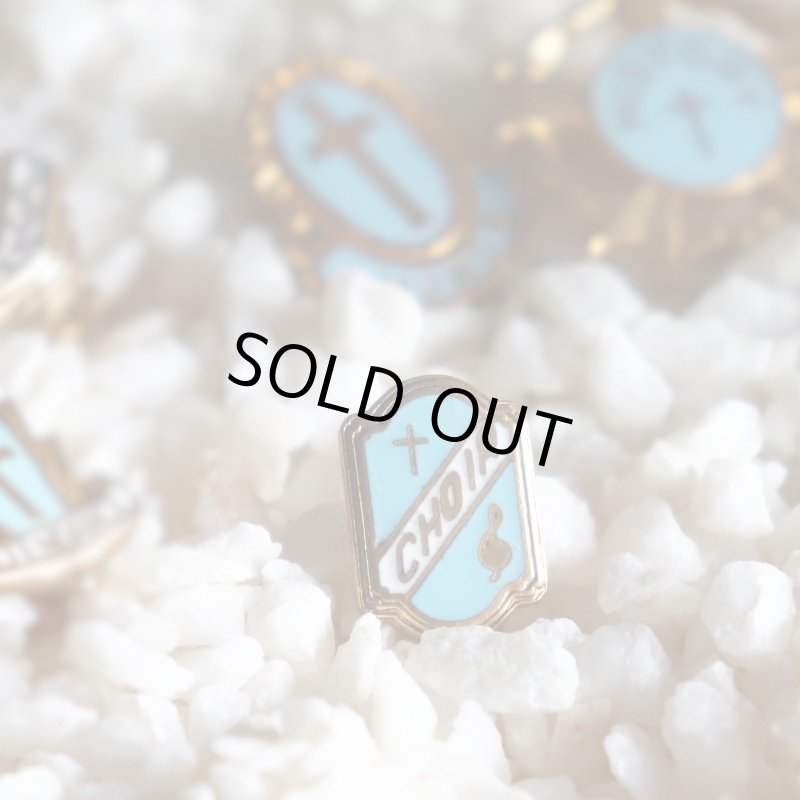 USAヴィンテージクリスチャンクロスピンバッジ水色CHOIR｜アンティークピンズライトブルー十字架/合唱団/音符