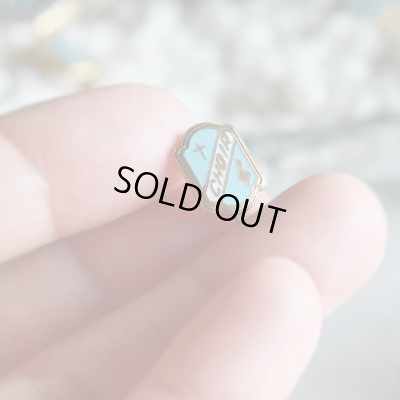 USAヴィンテージクリスチャンクロスピンバッジ水色CHOIR｜アンティークピンズライトブルー十字架/合唱団/音符