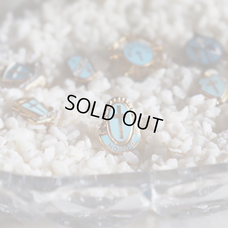 USAヴィンテージクリスチャンクロスピンバッジHONORオーバル型水色｜アンティークピンズライトブルー十字架/栄誉