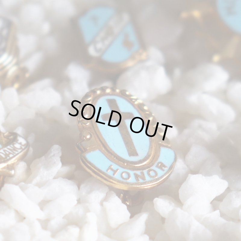 USAヴィンテージクリスチャンクロスピンバッジHONORオーバル型水色｜アンティークピンズライトブルー十字架/栄誉