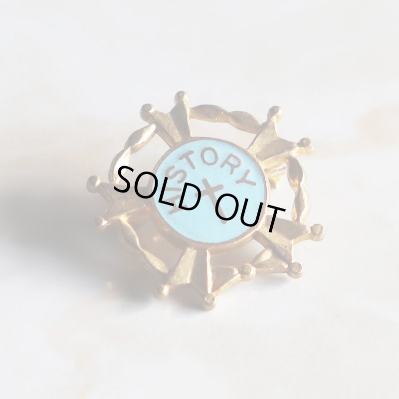 USAヴィンテージクリスチャンクロスブローチ水色HISTORY｜アンティークピンバッジライトブルー十字架