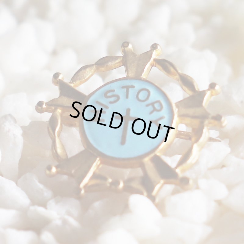 USAヴィンテージクリスチャンクロスブローチ水色HISTORY｜アンティークピンバッジライトブルー十字架