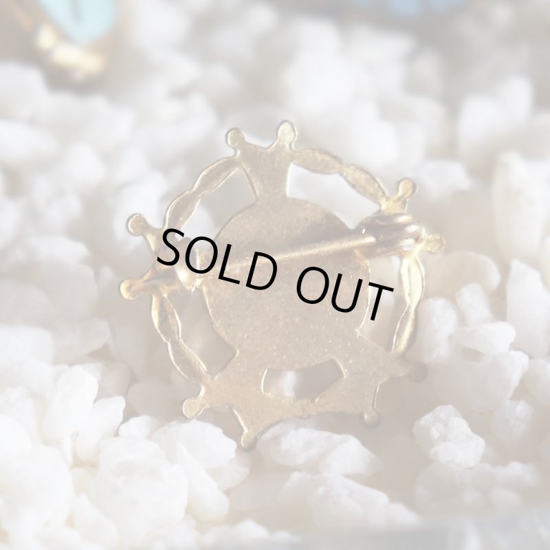 USAヴィンテージクリスチャンクロスブローチ水色HISTORY｜アンティークピンバッジライトブルー十字架