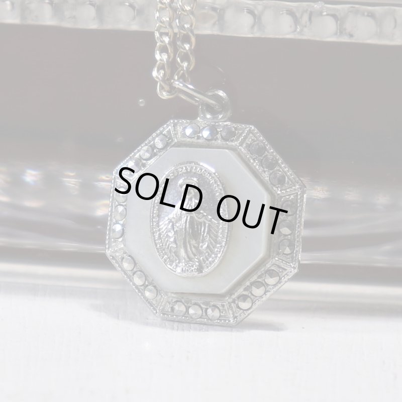 アンティークジュエリー｜ヴィンテージ不思議のメダイ聖母マリアネックレス白蝶貝& STERLING SILVER・マザーオブパールペンダント
