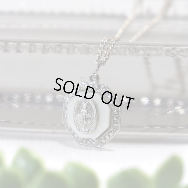 アンティークジュエリー｜ヴィンテージ不思議のメダイ聖母マリアネックレス白蝶貝& STERLING SILVER・マザーオブパールペンダント