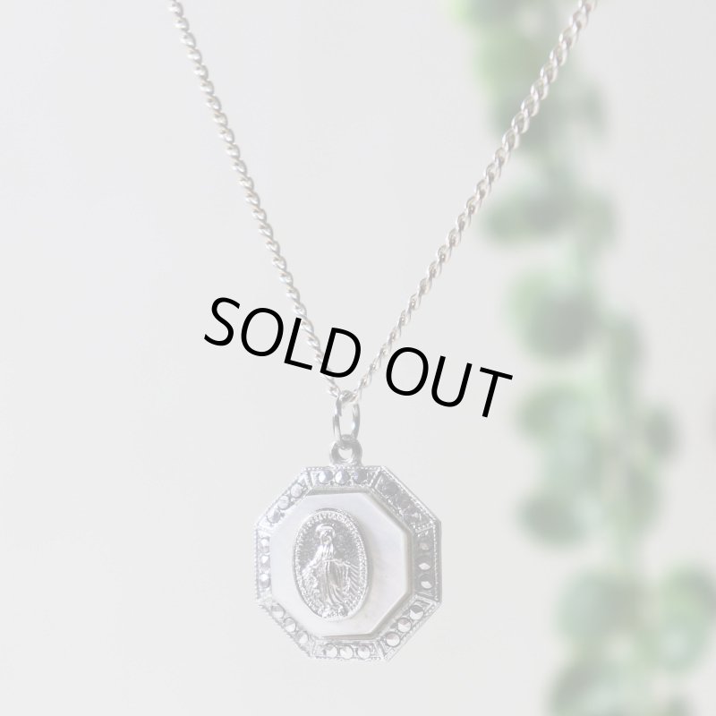 アンティークジュエリー｜ヴィンテージ不思議のメダイ聖母マリアネックレス白蝶貝& STERLING SILVER・マザーオブパールペンダント