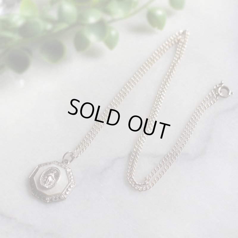 アンティークジュエリー｜ヴィンテージ不思議のメダイ聖母マリアネックレス白蝶貝& STERLING SILVER・マザーオブパールペンダント
