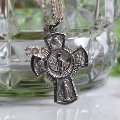 画像1: 【STERLING SILVER】アンティークジュエリー｜ヴィンテージ4Way Cross十字架ペンダントネックレス聖心・聖人・不思議のメダイ