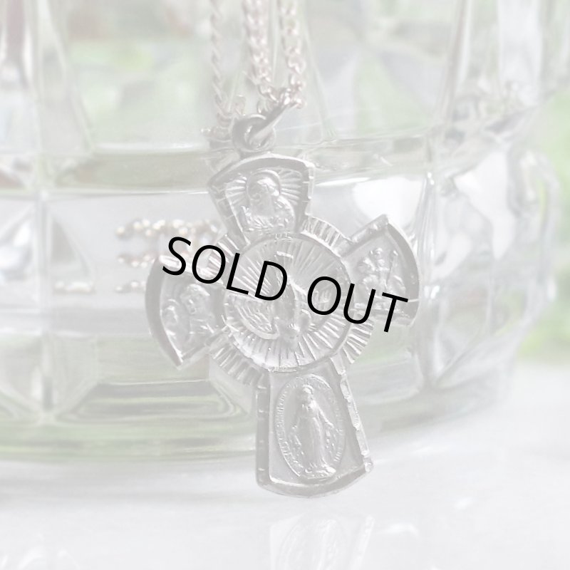 アンティークジュエリー｜ヴィンテージSTERLING SILVER 4Way Cross十字架ペンダントネックレス聖心・聖人・不思議のメダイ